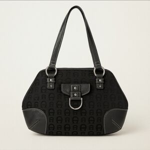 Etienne Aigner Core Collection Black Fabric Leather Logo Handbag Purse 57628